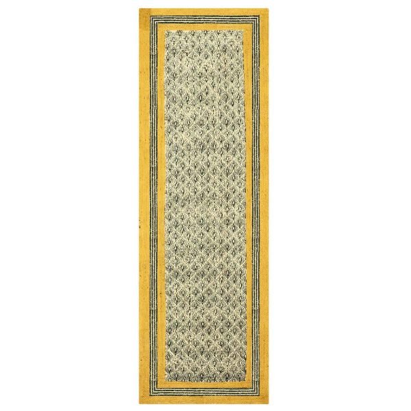 Hand Block Printed Yellow Black Jute Rug