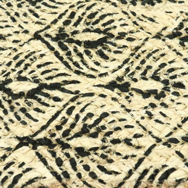 Hand Block Printed Yellow Black Jute Rug - Image 5