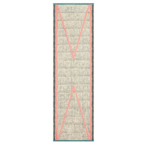 Handmade Block Printed Blue Pink Jute Rug