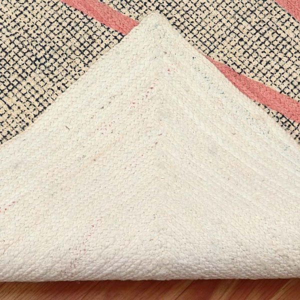 Handmade Block Printed Blue Pink Jute Rug - Image 5