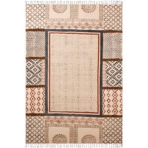 Hand Block Printed Natural Cotton Large Rug