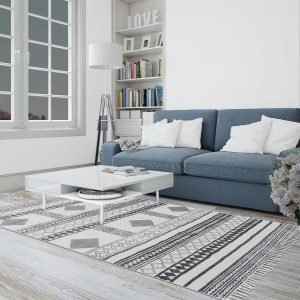 Natural Grey Rug Hand Block Printed Carpet