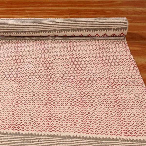 Hand Block Printed Red Cotton Bedroom Rug - Image 4