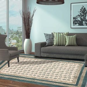 Hand-Block Printed Bedroom Turquoise Area Rug