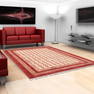 Hand Block Printed Indoor Red Cotton Area Rug