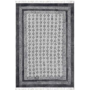 Hand Block Printed Oriental Black Border Rug