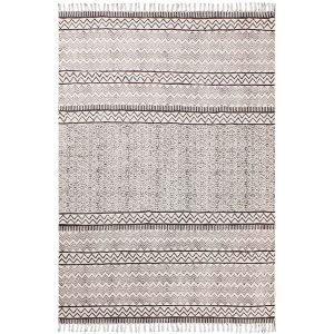 Block Printed Area Rug Black Cotton Dhurrie