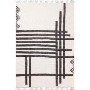 Hand Block Printed White Rug Beautiful Cotton