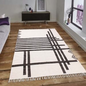 Hand Block Printed White Rug Beautiful Cotton