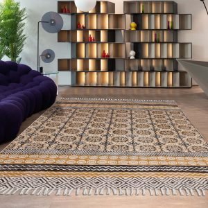 Hand Block Printed Floral Rug Area Carpet