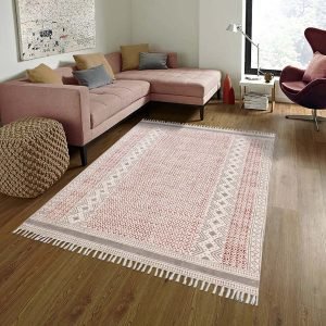 White Room Area Rug Hand Block Printed Cotton