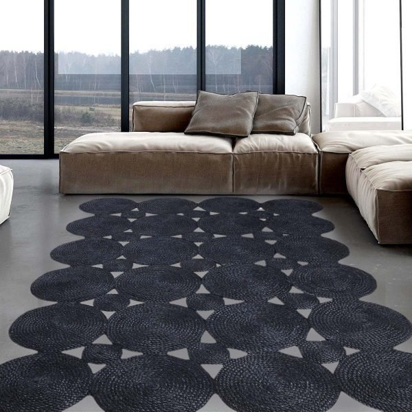 Black Scalloped Hand Braided Jute Area Rug - Image 2