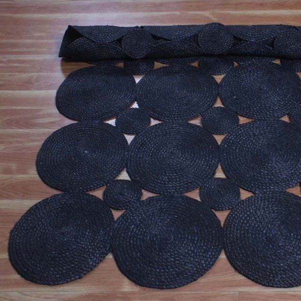 Black Scalloped Hand Braided Jute Area Rug - Image 7