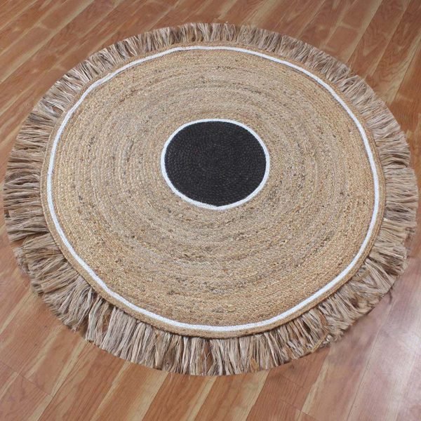 Handmade Beige Black Geomtric Round Area Rug - Image 3