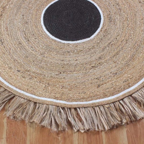 Handmade Beige Black Geomtric Round Area Rug - Image 4