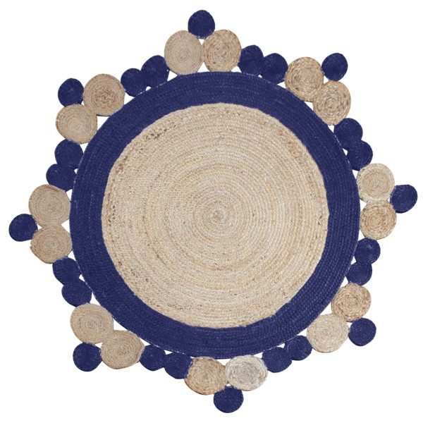 Scalloped Jute Rug | Hand Braided Beige & Blue Natural Rug