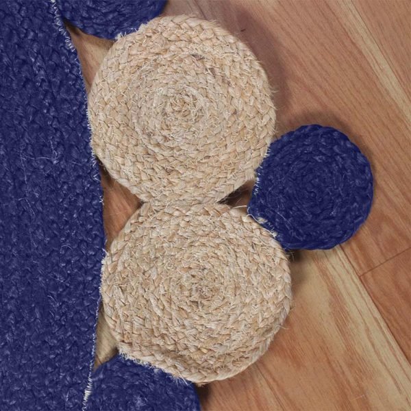 Scalloped Jute Rug | Hand Braided Beige & Blue Natural Rug - Image 5