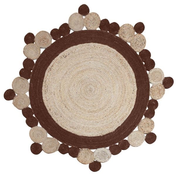 Handmade Beige Brown Scalloped Round Area Rug
