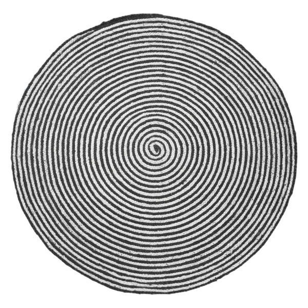 Hand Braided Jute Black White Striped Round Area Rug