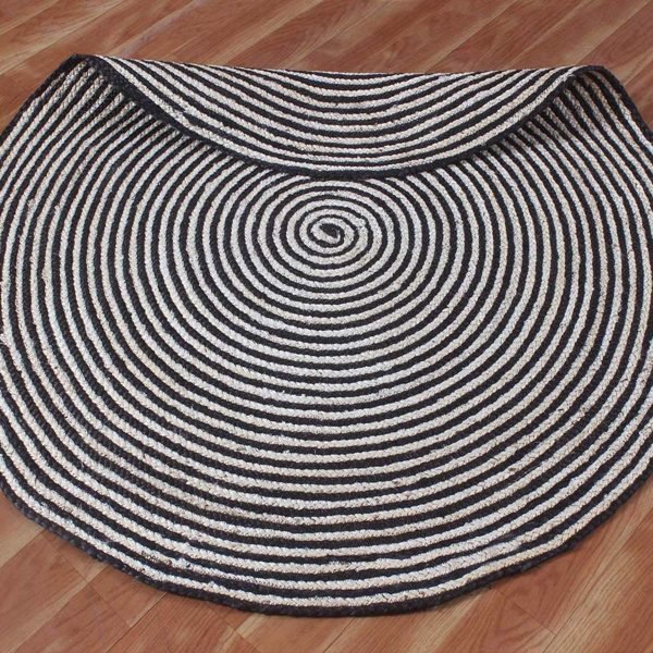 Hand Braided Jute Black White Striped Round Area Rug - Image 4