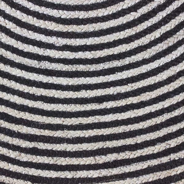Hand Braided Jute Black White Striped Round Area Rug - Image 5