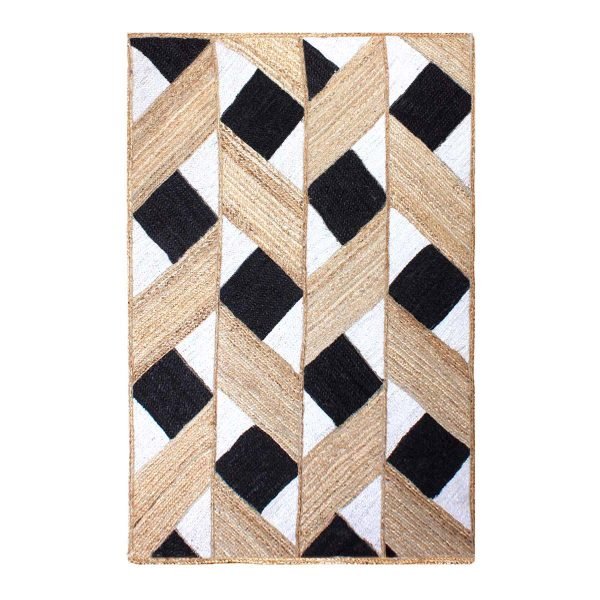 Indian Handmade Black White Geometric Jute Square Area Rug