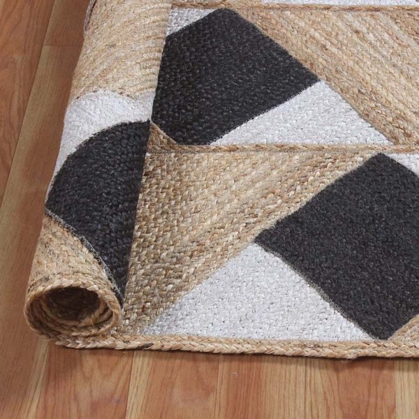 Indian Handmade Black White Geometric Jute Square Area Rug - Image 6