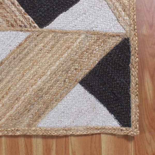 Indian Handmade Black White Geometric Jute Square Area Rug - Image 7
