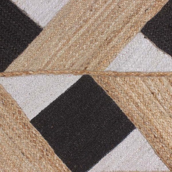 Indian Handmade Black White Geometric Jute Square Area Rug - Image 8