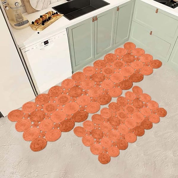 Orange Jute Dhurrie Hand Braided Kitchen Area Rug - Image 2