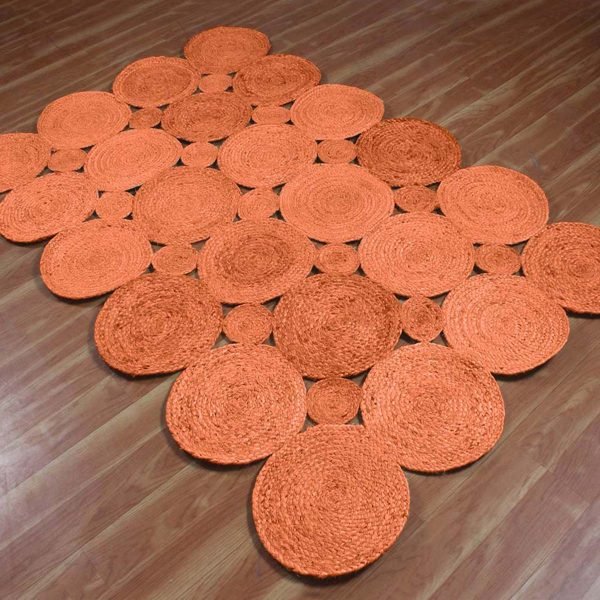 Orange Jute Dhurrie Hand Braided Kitchen Area Rug - Image 4