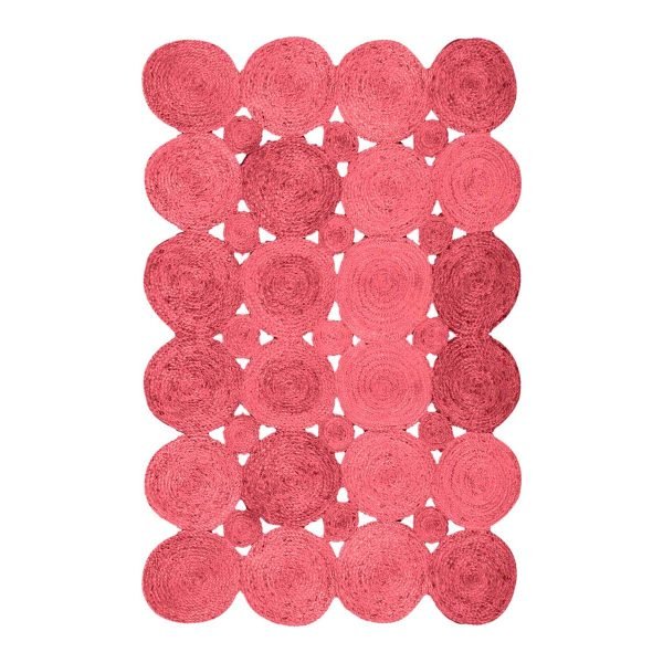 Handmade Natural Jute Scalloped Red Rug