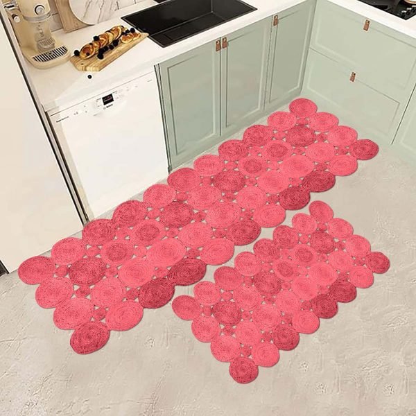 Handmade Natural Jute Scalloped Red Rug - Image 2