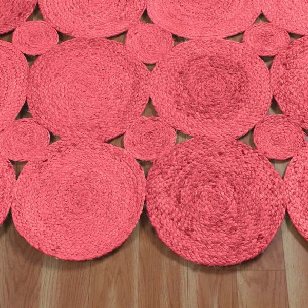 Handmade Natural Jute Scalloped Red Rug - Image 4