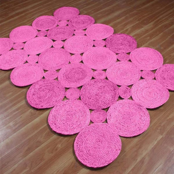 Handmade Pink Scalloped Jute Farm Area Rug - Image 3