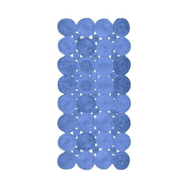 Hand Braided Natural Blue Scalloped Jute Rug