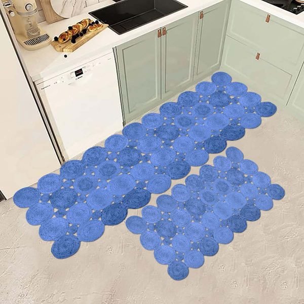 Hand Braided Natural Blue Scalloped Jute Rug - Image 2