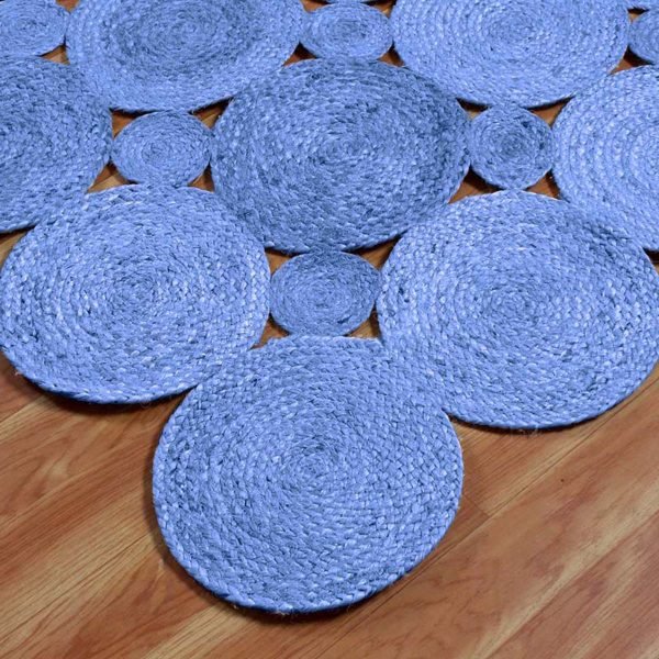Hand Braided Natural Blue Scalloped Jute Rug - Image 4