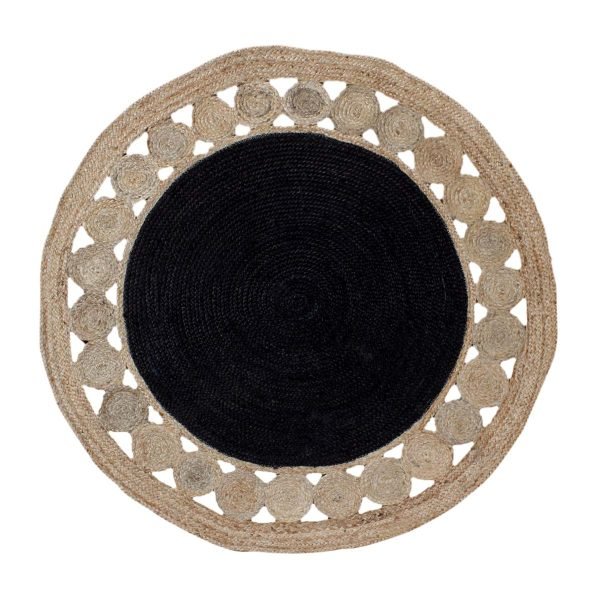 Beige Black Jute Round Front Door Outdoor Modern Rug