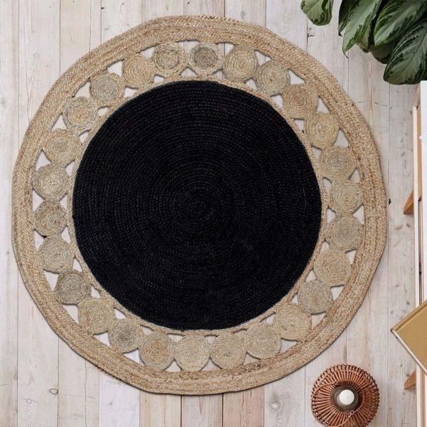 Beige Black Jute Round Front Door Outdoor Modern Rug - Image 2
