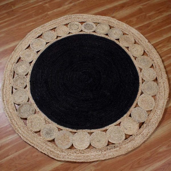 Beige Black Jute Round Front Door Outdoor Modern Rug - Image 3