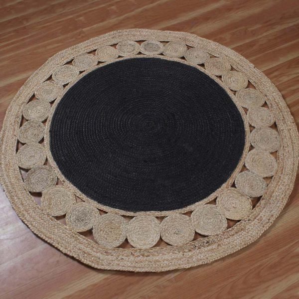 Beige Black Jute Round Front Door Outdoor Modern Rug - Image 5