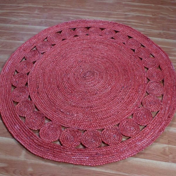 Hand Braided Natural Red Jute Round Area Rug - Image 3