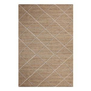 Hand Braided Beige Square Checked Jute Office Area Rug