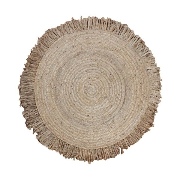 Handmade Natural Jute Beige Round Geometric Area Rug