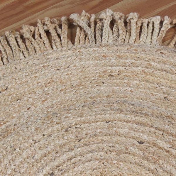 Handmade Natural Jute Beige Round Geometric Area Rug - Image 4