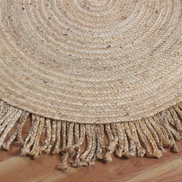 Handmade Natural Jute Beige Round Geometric Area Rug - Image 5