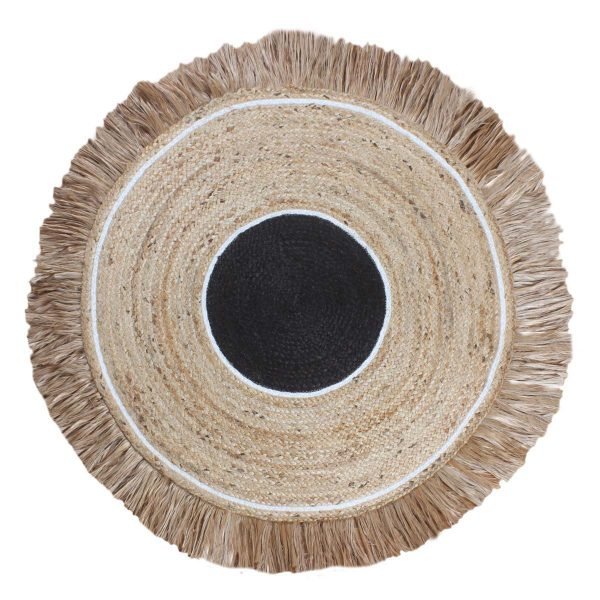 Handmade Black Beige Natural Jute Round Outdoor Area Rug