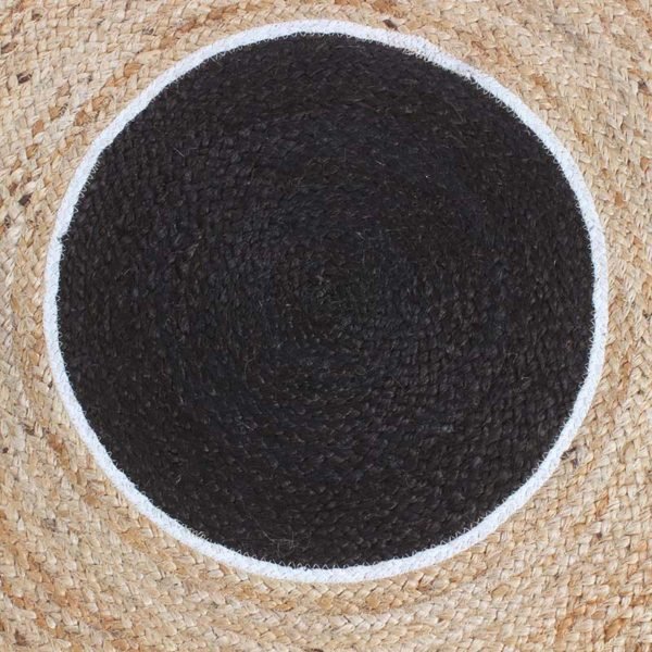 Handmade Black Beige Natural Jute Round Outdoor Area Rug - Image 4