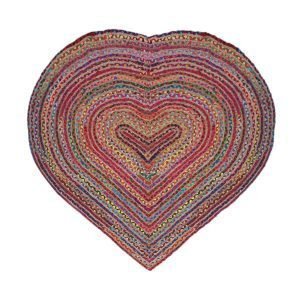 Multicolor Heart Shaped Cotton Jute Rug Perfect Gift For Her